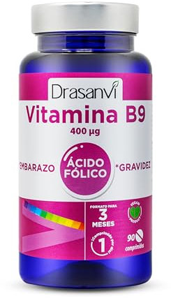 DRASANVI ÁCIDO FÓLICO - Contribuye al crecimiento de los tejidos maternos durante el embarazo y a la formación normal de células sanguíneas - VEGANO - SIN GLUTEN - 90 comprimidos