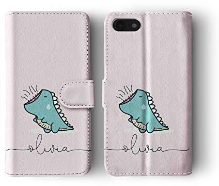 Tirita Personalised Initials Custom Wallet Leather Flip Phone Case Compatible with iPhone 11 Pro Max Chubby Dinosaur Dino Roar