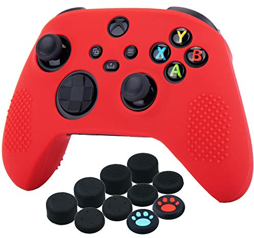 YoRHa Dots Cover Skin Case for Xbox Series X/S Controller x 1(Red) with Thumb Grips x 10