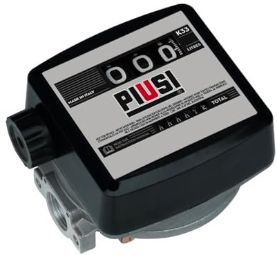 PIUSI Contalitri Meccanico a 3 cifre per Carburante e Lubrificanti, Portata Fino a 120 l/min, Attacco 1 BSP, Regolabile 4 direzioni di Flusso | Flusso Sinistra/Destra | K33 Ver. D 000553000
