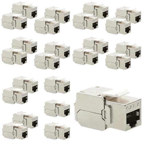 24x RJ45 CAT 7 Keystone Modul 10 GBit/s, 600 MHz, POE, Jack Buchse werkzeuglos für Leerdose, Patchpanel, CAT8 CAT7 CAT7A CAT6A CAT6 Netzwerkkabel AWG 22-26 Verlegekabel Ethernet LAN Kabel Lankabel