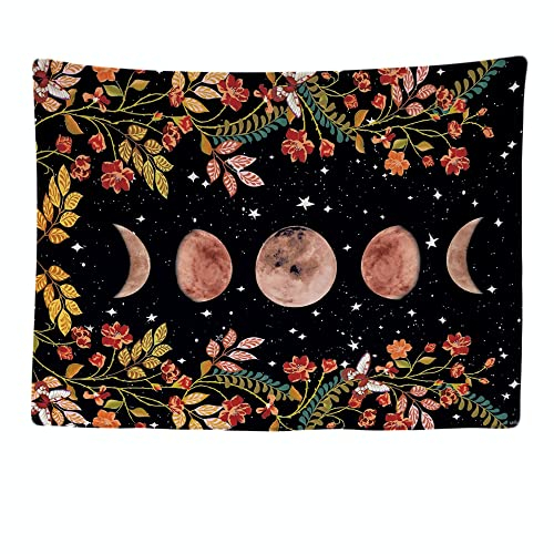 Ulticool - Mond Sternenhimmel Schwarz Wandteppich XXL - 200 x 150 cm - Poster Wand Tuch Fototapete - Grunge Tarot Boho Aesthetic Deko - Wandbehang Vorhang - Accessoires Teenager Schlafzimmer