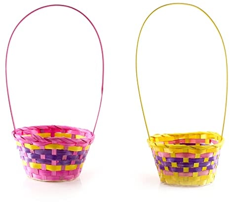Easter Egg Baskets - 2x Large Egg Baskets, Easter, Yellow Easter Basket, Pink Easter Basket - Easter Egg Hunt Accessory Set