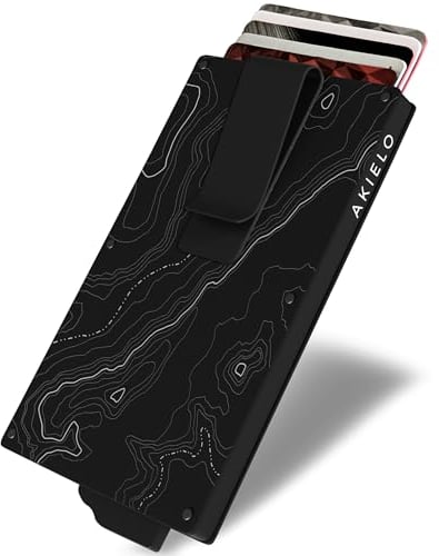 AKIELO Kartenetui mit RFID Schutz, Geldklammer und Geschenkbox – Minimalistische Geldbörse Herren – Kompakte Wallet und Kontaktloser Kreditkartenschutz (Alpha - Topo Ausgabe mit Geldklammer)