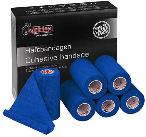 ALPIDEX 6 Rollen Haftbandage 10 cm x 4.5 m Verband Selbstklebend Elastisch Pet Bandagen Fixierband Sport Vet Wrap Tape Selbsthaftend Verbandsmaterial Pferde Hunde Menschen, Farbe:blau