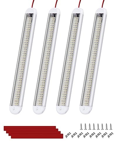 Bonlux 120 LED Auto Innenbeleuchtung, 4 Stück 12V LED Leiste Innenlichtleiste mit Schalter für Wohnmobil Van Bus Caravan Boat Küche Bad Bar LKW, 6500 K, 1800 Lm, Ultrahell