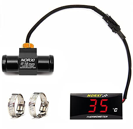 Termometro Digitale per Moto, Temperaturimetro universale dell'acqua per motociclette con sensori, termometro impermeabile per motociclette con allarme ad alta temperatura (18mm, Rosso)