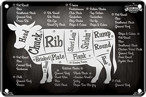 FEMER Blechschild Metzgerei 18x12cm Kuh Beef cuts Organic Fleisch Dekoration