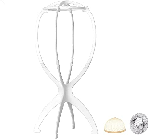 WXYYKX Perückenständer, Praktische Perückenhalter 35cm Hoch / Zusammenklappbar / statt Styroporkopf, Ideal zum Trocknen der Perücke, Haarteile mit Extra Perückennetzen - weiss