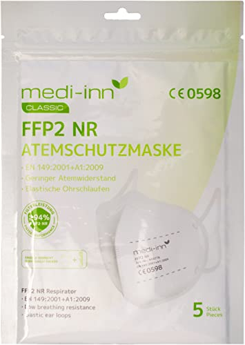 Medi-Inn+ Atemschutzmasken FFP2 weiß ohne Ventil 4-lagig (1 x 5 Stück)