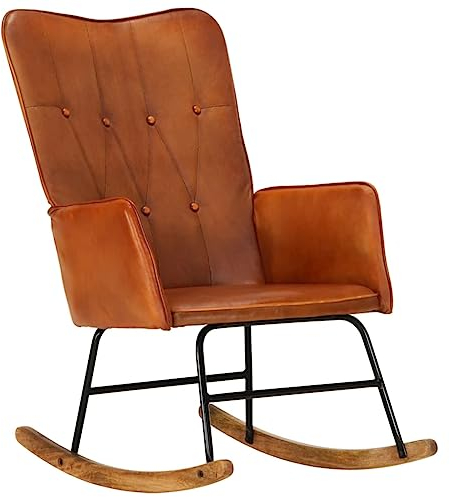 vidaXL Schaukelstuhl Schwingsessel Schwingstuhl Relaxsessel Schaukelsessel Sessel Relaxstuhl Polstersessel Wohnzimmer Hellbraun Echtleder