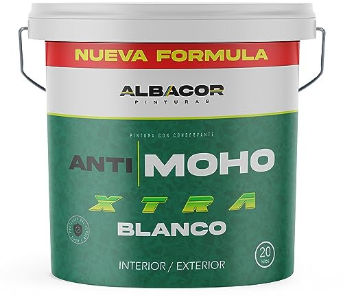 ALBACOR Antimoho XTRA Pintura Antihumedad Interior - Exterior, (Blanco Mate), Pintura Antimoho Para Techos, Baños, Cocinas, Poco Salpicado, Evita la Aparición de Moho, Antihumedad (20 Kilos)