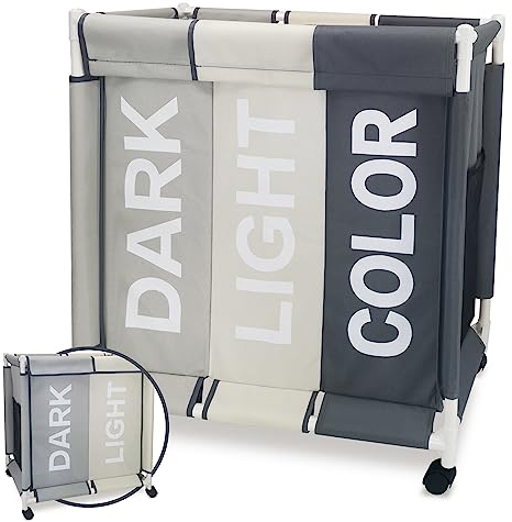 Cesto Ropa Sucia para la Colada Cesta con Tapa 120L Set Bolsas de Lavado Carro Lavandería Ruedas y Compartimentos Laundry Basket Almacenaje Organizador Cubo Mueble Ropa Limpia Clara Oscura Juguetes