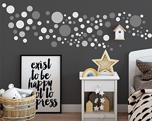 Sunnywall® -130 bunte Wandtattoo Kreise als Sticker Set für Baby- und Kinderzimmer - Punkt-Dots als Klebepunkte in verschiedenen Farben - Wandaufkleber für eine individuelle Wandgestaltung (Mix, Grau)