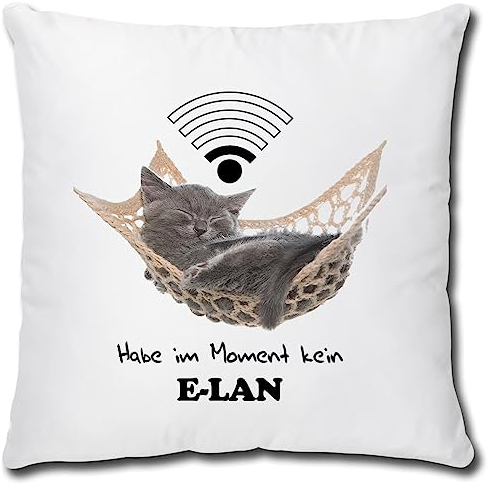 TRIOSK Kissen mit Katze Katzenmotiv Kein Elan Spruch lustig Katzen Geschenk für Katzenliebhaber Frauen Mädchen Freundin Dekokissen 40x40