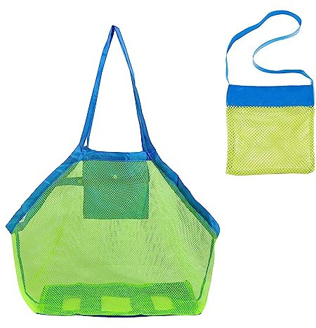 1 Large Beach Mesh Bag, 1 Small Beach Mesh Bag, Beach Toy Bag, Beach Toy Bag, Toy Storage Bag, Collapsible Kids Storage Bag for Family Vacation