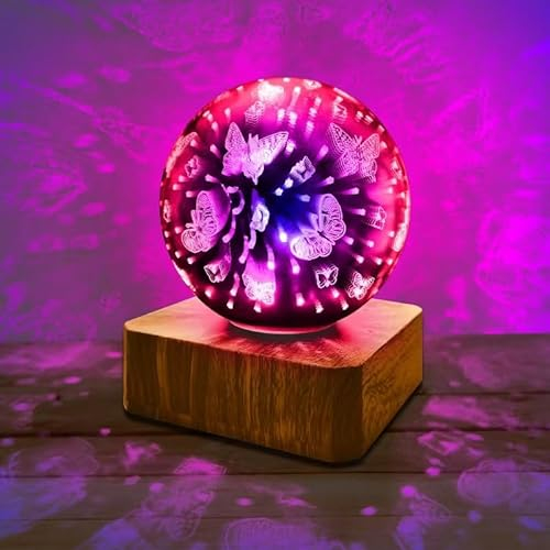 YATOSEEN Schmetterling Nachtlicht 3D LED Schmetterling Lampe ABS Holzimitationssockel Mehrere Farben Atmosphärenlicht Stimmungslampe Geschenk Geeignet für Schlafzimmer Kinderzimmer Dekoration