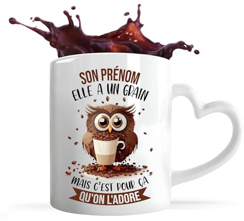 Mug prénom personnalisable | Tasse personnalisée humour fun idée cadeau collègue surnom métier (Mug Anse Cœur, Féminin, Chouette Grain)