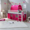 Homestyle4u Kinderhochbett Weiß 90 x 200cm Holz Kiefer Hochbett pink mit Vorhang Leiter Tunnel Matratze Lattenrost