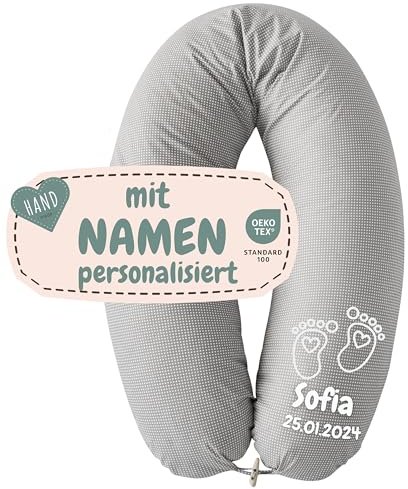 sei Design Stillkissenbezug XXL 190x30 cm - personalisiert mit Namen und Geburtsdatum personalisierte Geschenke Baby Junge Mädchen für Stillkissen Lagerungskissen Schwangerschaftskissen