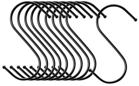 BBly 10 Pcs S Hooks 12cm Large S Shaped Hooks Stainless Steel Heavy Duty Utensil Pan Metal S Hook (L-Black-12cm-10Pcs)