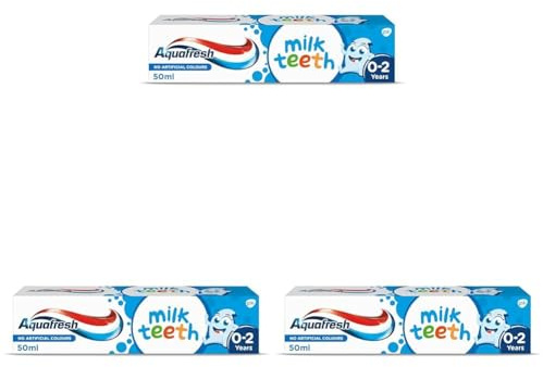 Aquafresh Milk Teeth Baby Toothpaste 0-2 years, Toddler Toothpaste for Infants, Gentle care for Milk Teeth, Pack of 3 x 50ml
