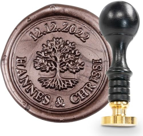 gravurART Siegelstempel personalisiert Tree of Life und Rundtext - Persönliche Siegel auf Einladungen oder Save the Date, Wachssiegel personalisiert