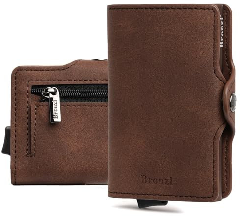 Bronzi Portafoglio Porta Carte Credito - Portafoglio Uomo Slim Portacarte uomo - Mini Porta Tessere - Protezione RFID - Design Smart Italiano Scatola Regalo inculsa (Pelle, Marrone Testa Di Moro)