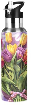 Tulipanes - Botellas de agua aisladas de acero inoxidable para el Día de la Madre, botella de agua aislada para adultos