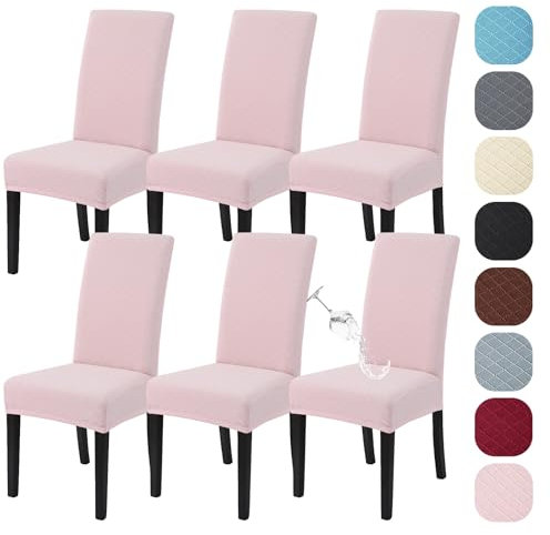 Alishomtll Lot de 6 housses de chaise extensibles universelles modernes en jacquard imperméables et amovibles pour salle à manger, cuisine, banquet, mariage (rose, 6 pièces)