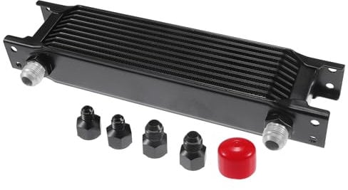 Partuto 1 Set 10 Row Universal Transmission Oil Cooler - Trailers Truck RV Trans Oil Cooler Engine Radiator with 6AN 8AN Adapter Aluminum Alloy Black