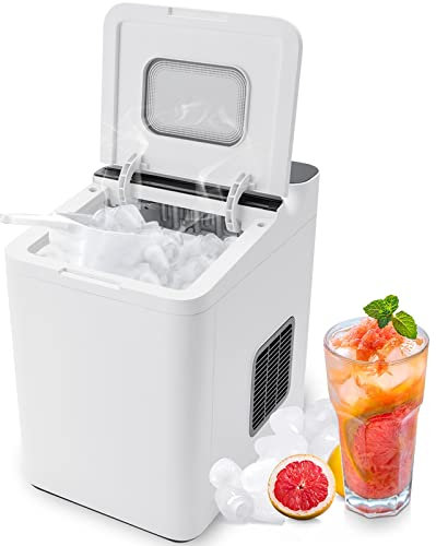 GOPLUS Elektrischer Eiswürfelzubereiter, Ice Maker 12-15kg/24H, Tragbare Eismaschine mit Selbstreinigung, 9 Würfel in 6 Min, mit Eiskorb & Schaufel, LED Anzeige & Touchscreen (Weiß)
