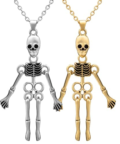 Pax Amare Skele-Friends BFF Halskette für 2 - Gold & Silber - Freundschaftskette mit magnetischen Skeletten