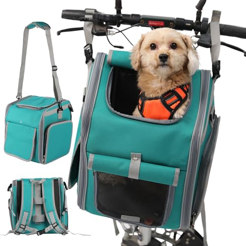 Hunde-Fahrradkorb, Netzfenster, 2 Sicherheitsleinen, weiche Seiten, sichere bequeme Haustiertragetasche für kleine Hunde, Katzen (Grau)