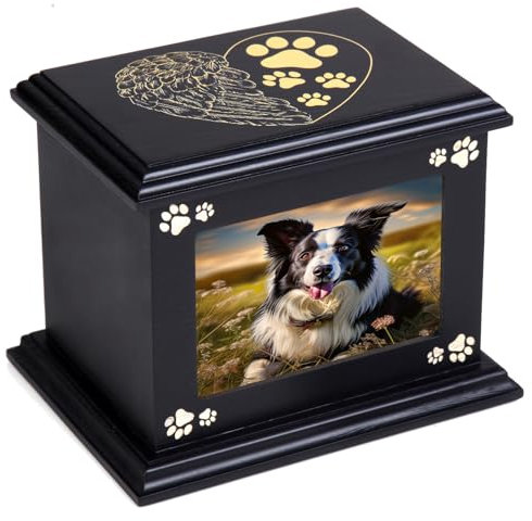 Haustier-Aschebox für Hunde, Gedenkurne aus Holz, mit Bilderrahmen, Andenken, Erinnerungsbox mit schwarzem Flanell als Futterverlust, Haustier-Gedenkgeschenk