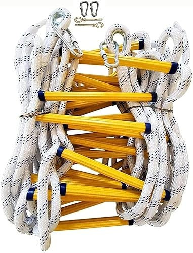 Weiche Leiter, Feuerleiter, Notstrickleiter, 2-lagig, flammhemmend, verlängerte Feuerleiter mit Karabinerhaken für den schnellen Einsatz, Strickleiter