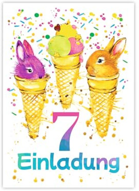 12 Einladungskarten zum 7. Kindergeburtstag Mädchen Jungen Kaninchen coole Einladungen siebte Geburtstag Mädchengeburtstag Jungsgeburtstag