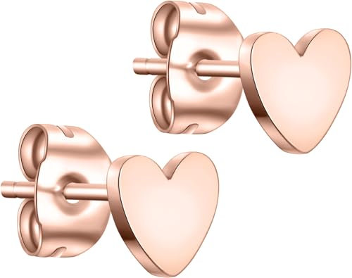 day.berlin Kleine Herz Ohrstecker in Rosegold 18k vergoldet, 6mm Durchmesser, Damen Ohrringe aus 316L Edelstahl, nickelfrei und wasserfest
