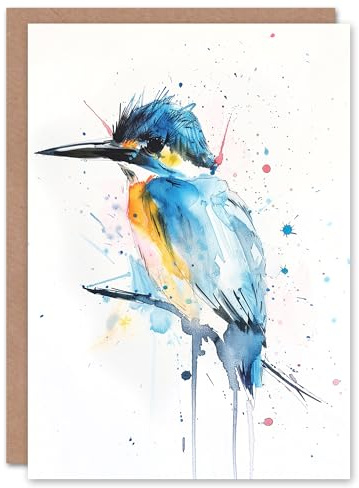Artery8 Kingfisher Bird Bright Abstract Watercolour Blank For Him Or Her Art Birthday Card