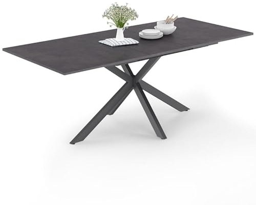 IDMarket - Table à Manger Extensible Rectangle Jaspe 6-10 Personnes Plateau Effet béton Pied araignée Gris Anthracite 160-200cm