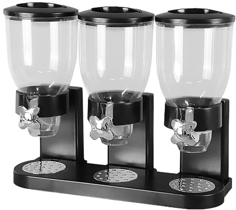 Distributeur de céréales triple – Distributeur de céréales trois bidons, distributeur de céréales de 2 L pour riz, céréales, flocons d'avoine, aliments pour animaux domestiques, distributeur de céréal