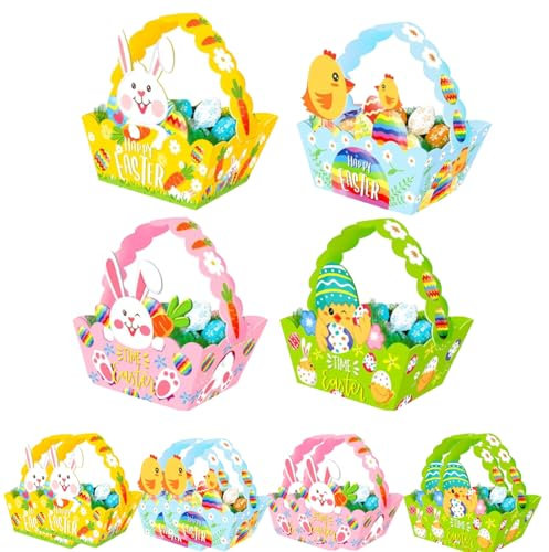Ymxil 12STK Osterkörbchen Basteln Kinder, Kleine Osterkörbchen Papier Osterkorb zum Befüllen Ostereier Hasen Körbchen mit Henkel Osternest Basteln DIY Geschenk für Kinder