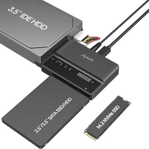 Alxum Boitier SSD IDE M2 NVME et HDD & SSD Adaptateur, 10Gbps USB Type C vers M.2 & SATA3 & IDE Adaptateur pour PCLE/NVME et HDD