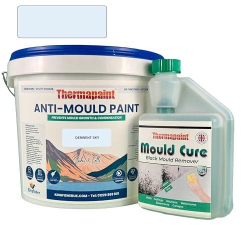 Kingfisher Thermapaint Anti Mould Paint with Active Fungicide 5L | Mould & Moisture Resistant Emulsion Wall Paint for Kitchens, Bathrooms & More | Waterproof & Washable | Derwent Sky