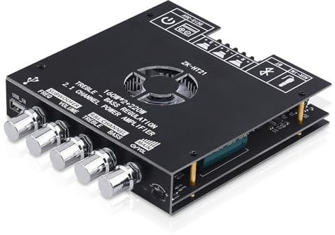 Amplificador HiFi con Bluetooth, ZK-HT21 2.1 canal 160W x 2+220W subwoofer estéreo mini amplificador de potencia de audio módulo receptor con BT/USB/AUX entrada, TDA7498E chips, DC 15-36V