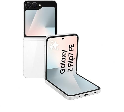 Samsung Galaxy Z Flip7 FE 128GB - Teléfono con IA, Diseño Plegable, Pantalla Frontal Amplia, Cámara 50MP, Memoria 8GB, Batería 4000 mAh, Garantía 3 Años + 1 año Extra, Blanco (Versión Española)
