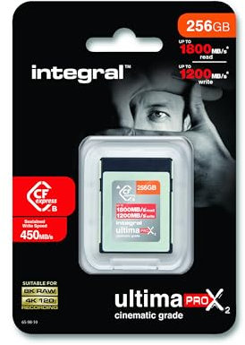 Integral 256GB CFexpress Memory Card Type B 2.0, 8K RAW & 4K 120 FPS 1800MB/s Read, 1200MB/s Write Speed, 450MB/s Sustained Write Designed for the Cinematographer and Professional Photographer