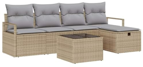 vidaXL Garten-Sofa-Set 6 pcs Beige und Hellgrau 230 x 117 x 85 cm, Garten & Terrasse, modernes modulares Sofa, Outdoor-Lounge-Sitz, UV-beständige Kissen, Rattan-Möbel-Set