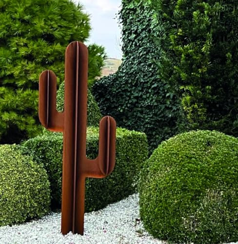 Générique Cactus Décoratif en Métal, 3 Branches, pour Jardin, Terrasse et Intérieur, Disponible en Corten et Couleurs Variées (CORTEN, 110CM)