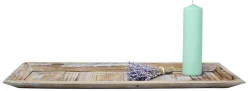 XL Holz Kerzentablett Shabby weiß - 60 x 16 cm - Vintage Dekotablett groß rechteckig - Holztablett Tisch Deko Tablett Kerzenbrett für Gestecke Weihnachten Geschenke